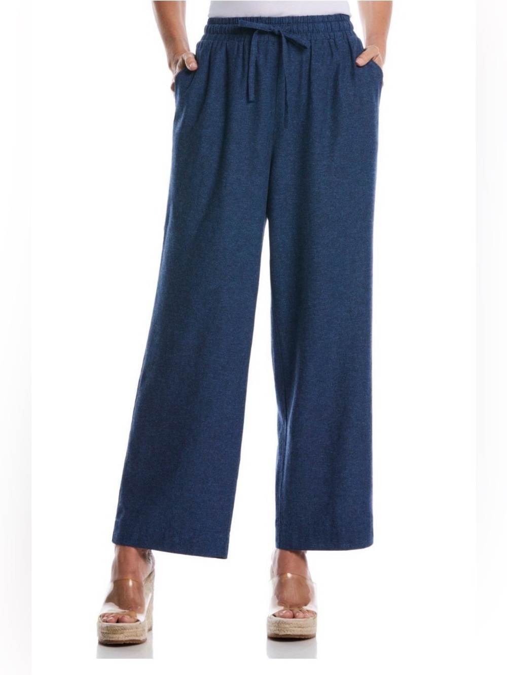 Rafaella Navy Linen Blend Wide Leg Pants